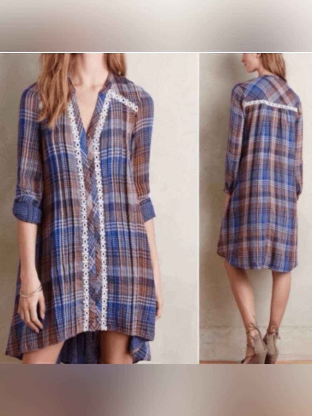Anthropologie Holding Horses Plaid Trapeze Swing Dress NWT
